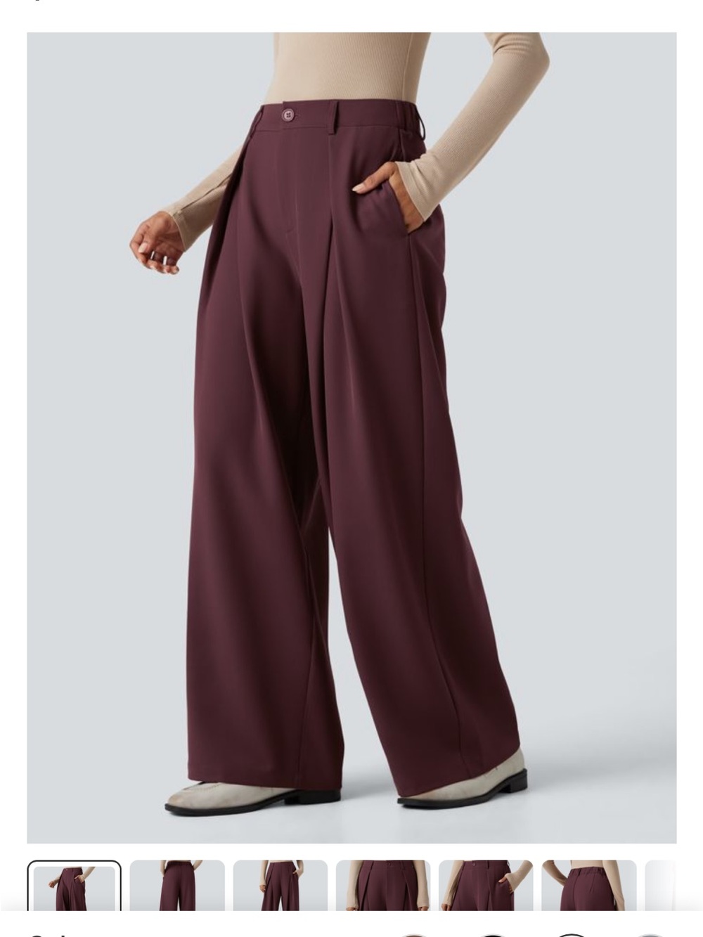 HALARA High-waisted Work Wide-leg Pants with Pockets - Vineyard Wine